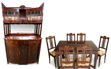 (8 Pc) Art Deco Mother of Pearl Inlaid Dining Set