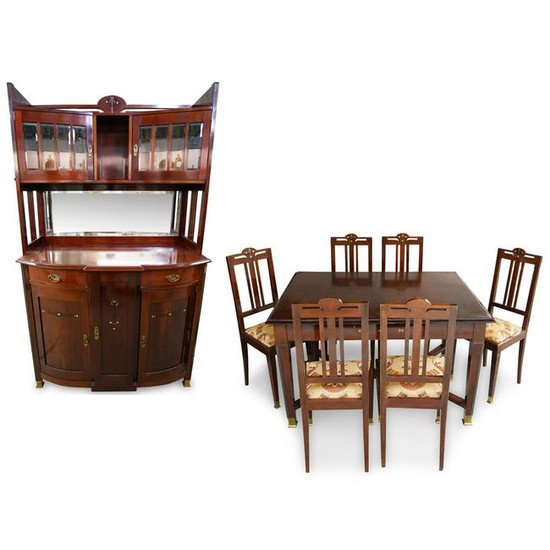 (8 Pc) Art Deco Mother of Pearl Inlaid Dining Set