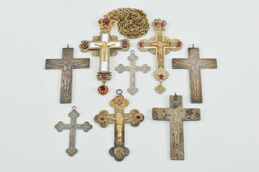 8 Russian Orthodox silver crucifixes. Early 20th