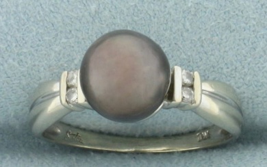 8MM Tahitian Pearl and Diamond Ring in 14k White Gold