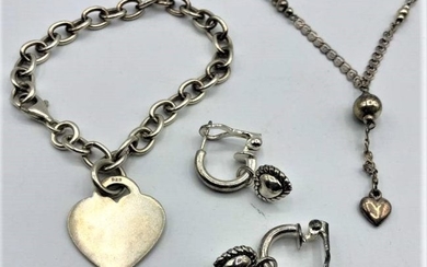 .925 STERLING Heart Bracelet, Heart Necklace, Earrings