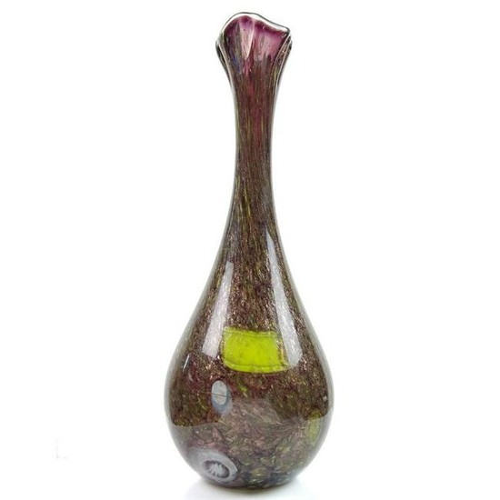 Murano Aventurine Flecks Cut Murrines Art Glass Vase