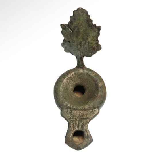Roman Bronze Oil Lamp With Vine Leaf, c. 3rd-4th