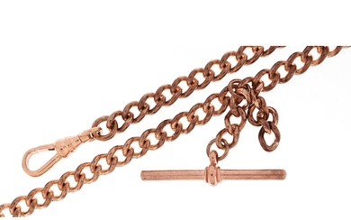 9ct rose gold watch chain with two swivelling dog clip clasp...