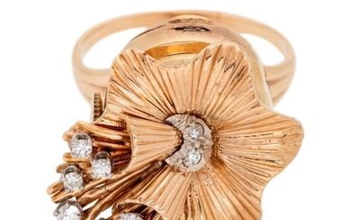 A 14 Karat Yellow Gold and Diamond Surprise Watch Ring, Elgin
