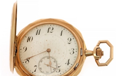 A 14k gold hunter case pocket watch. 1900–1920. Weight 76 g. Case diam. 50 mm.
