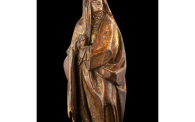 A 16th-century painted and partially gilded wooden sculpture representing "Praying Madonna" (h. cm 60) (defects and restorations)