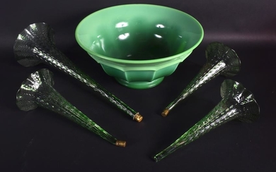 A 1950S URANIUM GREEN GLASS DECO STYLE BOWL together