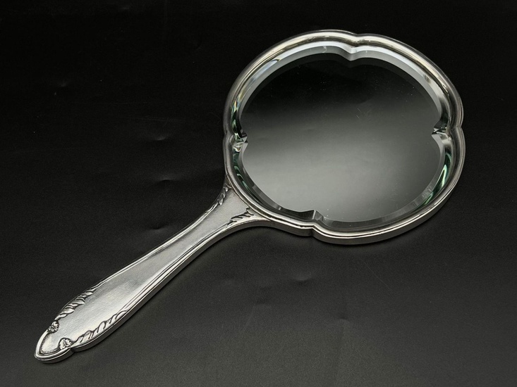 A 19th Century Silver Chinese Rosebud Hand Mirror With...