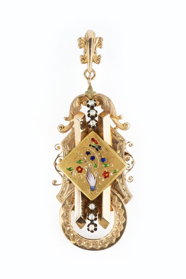 A 19th century enamel and pearl pendant/brooch