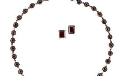A 19th century garnet necklace, composed of a...