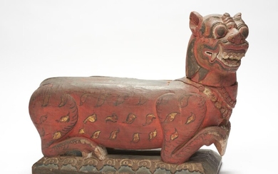 A BALINESE CARVED 'KEROPOK' OFFERING FIGURE OF A TIGER 19TH CENTURY
