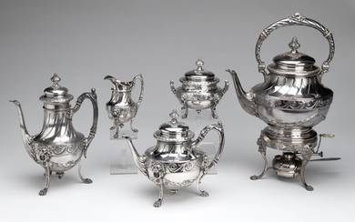 A Belgian silver coffee- and tea service with burner (6)