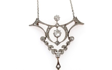 SOLD. A Belle Époque diamond and pearl necklace set with numerous old and rose-cut diamonds...