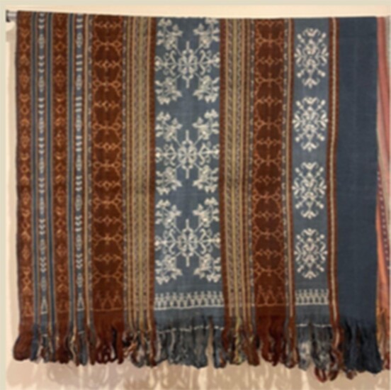 A Blue Brown cotton handspun Ikat cloth with natural dye
