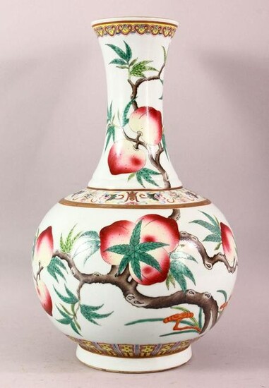 A CHINESE FAMILLE ROSE PORCELAIN PEACH VASE, the body