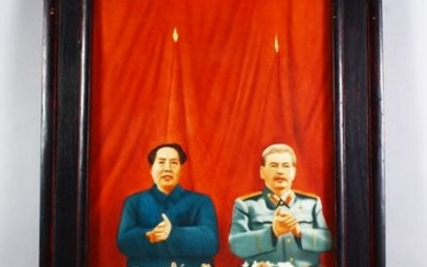 A CHINESE PORCELAIN FRAMED PLAQUE OF MAO ZE DONG AND