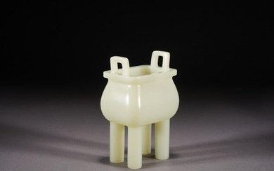 A CHINESE WHITE JADE SQUARE DING CENSER
