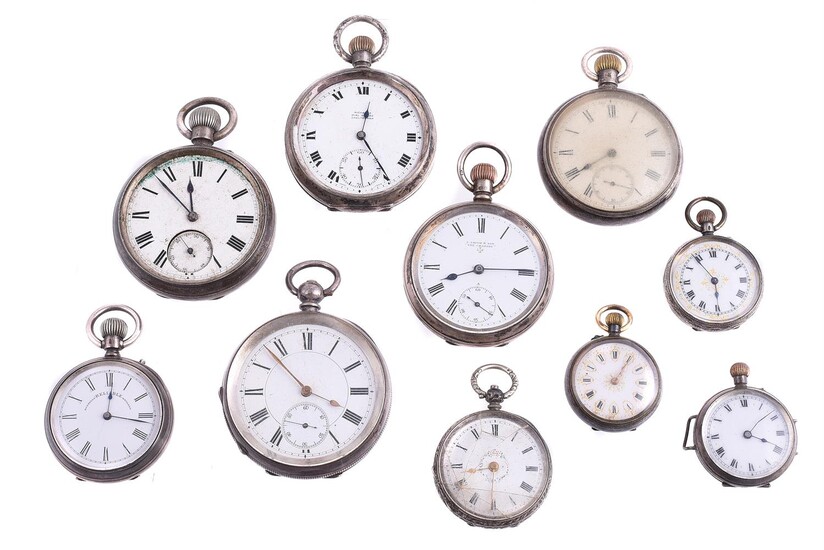 A COLLECTION OF WHITE METAL POCKET WATCHES