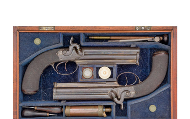 A Cased Pair Of 50-Bore Over-And-Under Percussion Pistols Signed Smith...