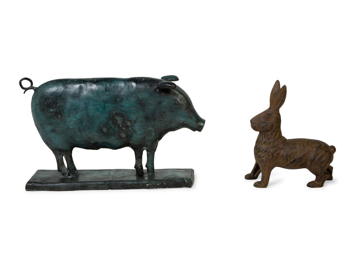 A Cast Iron Rabbit and a Patinated Metal Pig