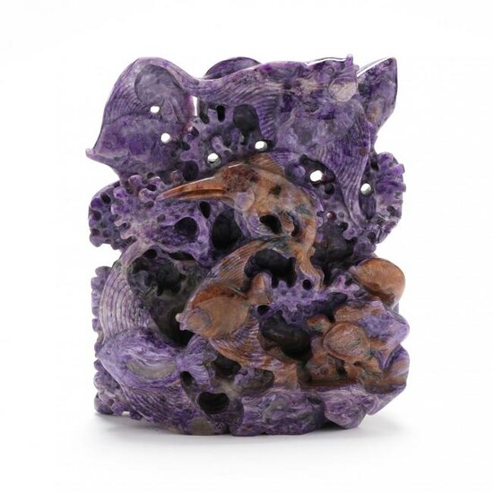 A Chinese Charoite Carving of Sea Creatures