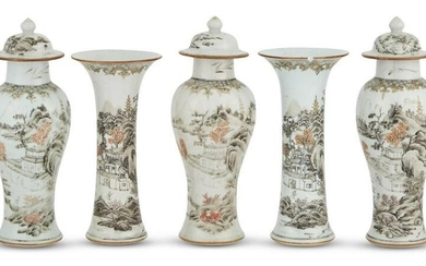 A Chinese Export Porcelain Five-Piece Garniture