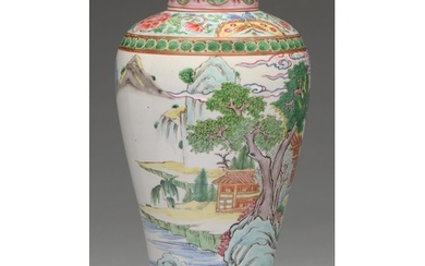 A Chinese famille rose vase, 20th c, painted with a continuo...