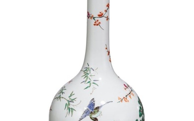 A Chinese famille verte bottle vase with birds and flowers, probably Kangxi period