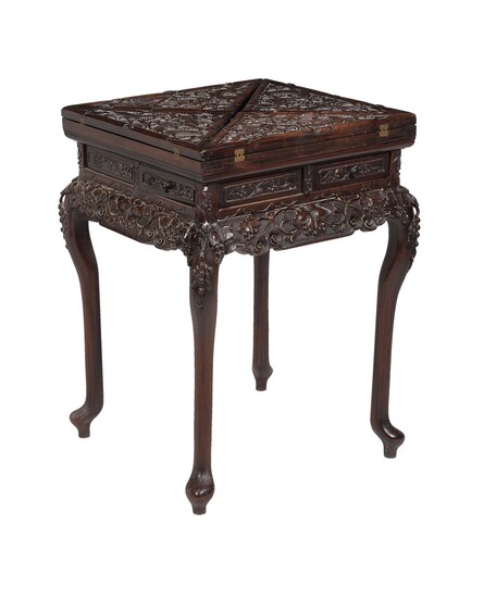 A Chinese hardwood envelope card table