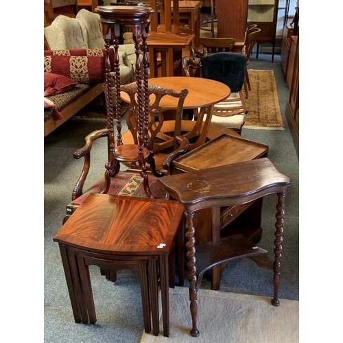 A Chippendale style armchair, a mahogany plant stand with un...