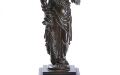 A Continental bronze allegorical model of a maiden, probably personifying Abundance or Autumn, 17th century