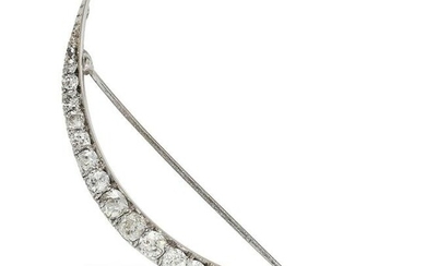 A DIAMOND CRESCENT MOON BROOCH the body set with a row