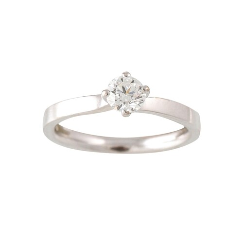 A DIAMOND SOLITAIRE RING, mounted in 18ct white gold. Toget...