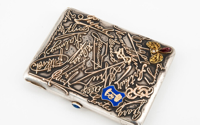 A Fine Silver Gold and Enamel Cigarette Case, Russia, Moscow, 1899-1908