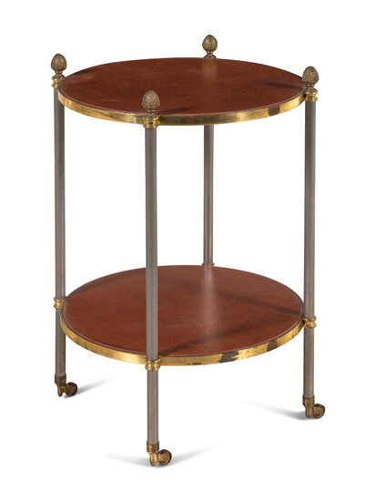 A French Steel and Brass Leather-Top Table in the Style of Maison Jansen