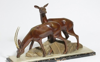 A French bronze model of antelopes, after Laurent