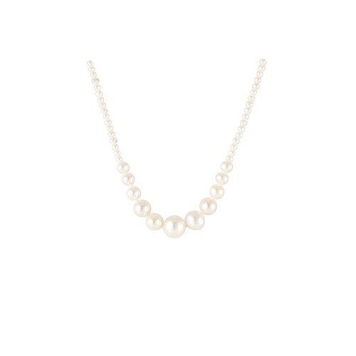A GRADUATED CULTURED PEARL NECKLACE, to a 9ct gold clasp, 42...