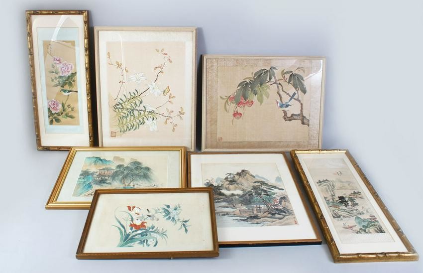A GROUP OF SEVEN CHINESE PAINTINGS ON SILK, various