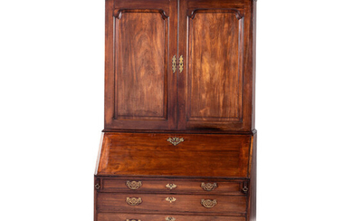 A George III Carved and Paneled Mahogany Secretary Bookcase
