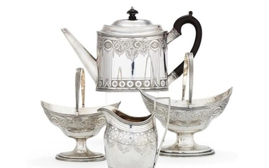 A George III silver three piece tea service by Peter & Ann Bateman