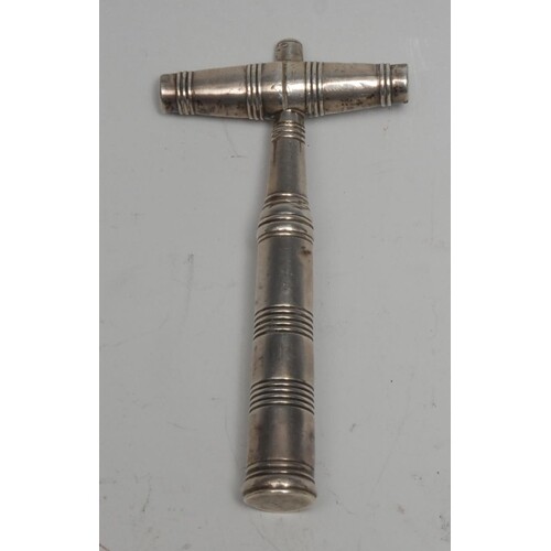 A George III silver travelling pocket picnic corkscrew, stee...