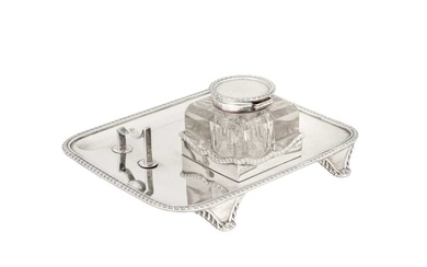 A George V sterling silver inkstand, London 1912 by Mosley, Flowers & Co