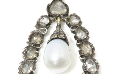 A Georgian diamond and cultured freshwater pearl pendant drop