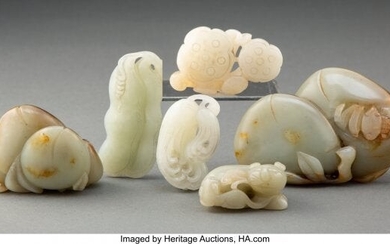 A Group of Six Chinese Celadon Jade Carvings 1 x