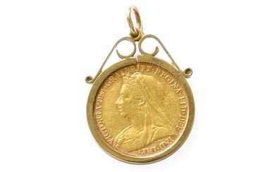 A Half Sovereign Pendant, dated 1901, in 9 carat gold...