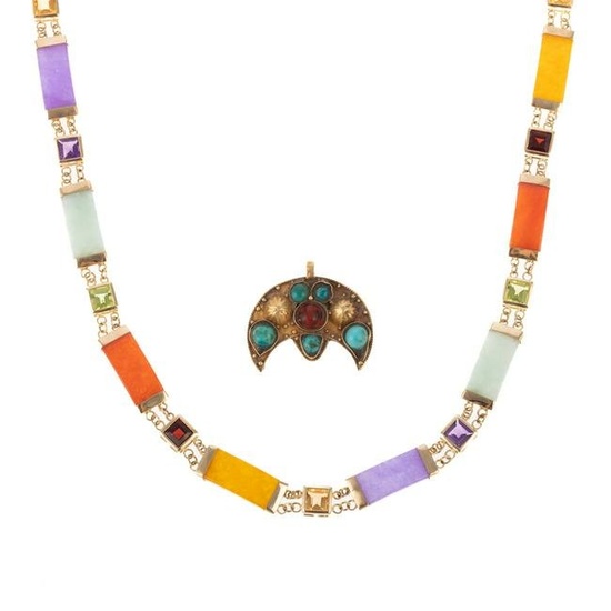 A Hardstone & Gemstone Necklace & Pendant