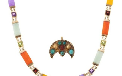 A Hardstone & Gemstone Necklace & Pendant