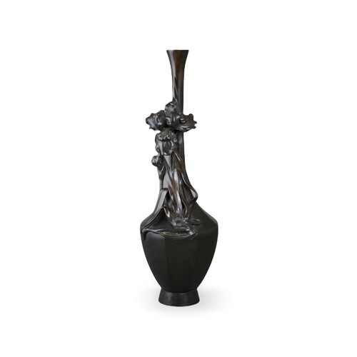 A Japanese bronze 'Iris' Vase, Meiji Period H35.5cm W11.5cm...