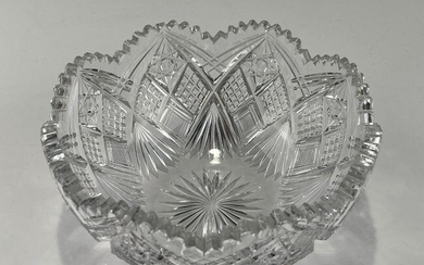 A LARGE HAND CUT CRYSTAL BOWL